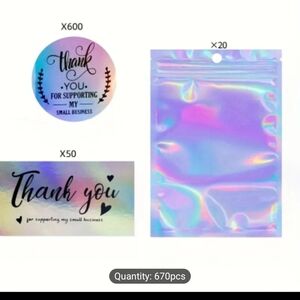 670 Count Holographic Thank You Cards/ Stickers & Bags Bundle New